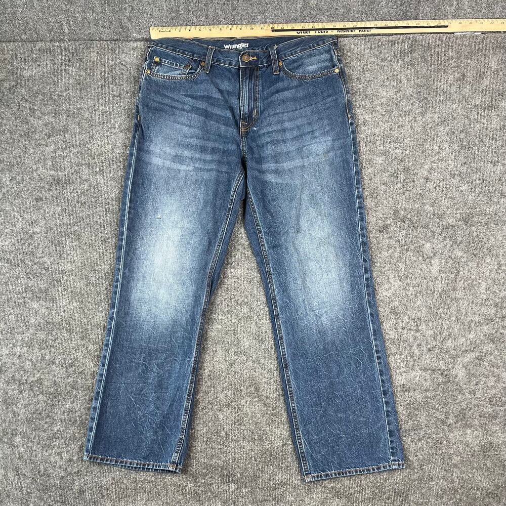 Wrangler Jeans Mens Size 36x32 Blue Straight Fit Stretch Denim Faded Wash